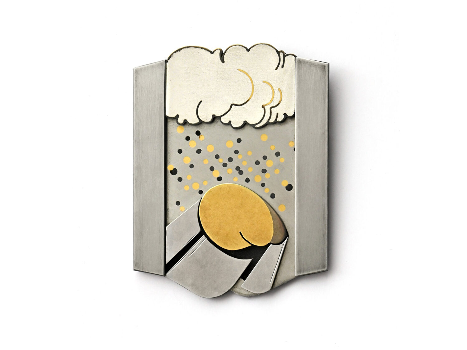 BROOCH, SILVER, GOLD, WHITE GOLD, STAINLESS STEEL, ENAMEL, 1974/75