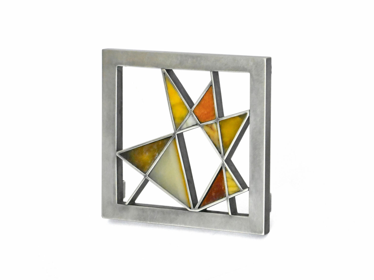 Brooch, oxidised silver, amber 2025