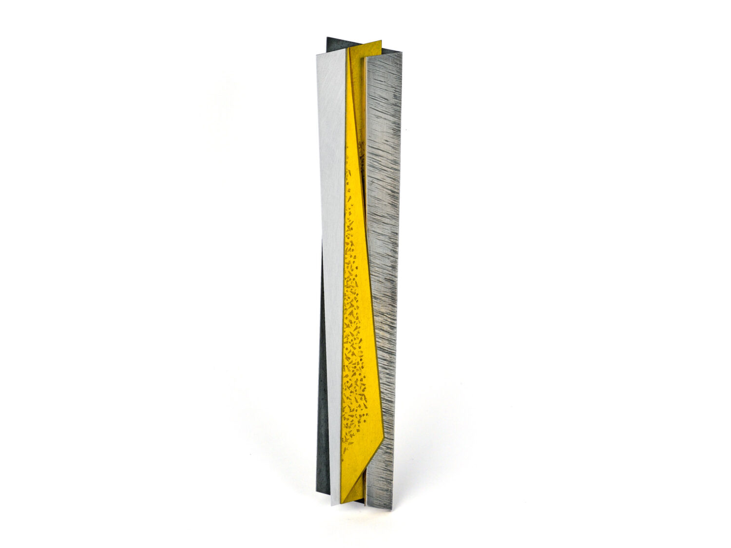 BROOCH, OXIDIZED SILVER, GOLD, STAINLESS STEEL, 2003